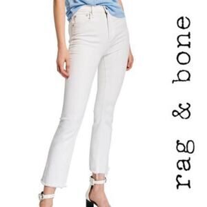 Rag & Bone Casey High-Rise Ankle Flare Raw Hem Jeans in Optic White Size 27x26